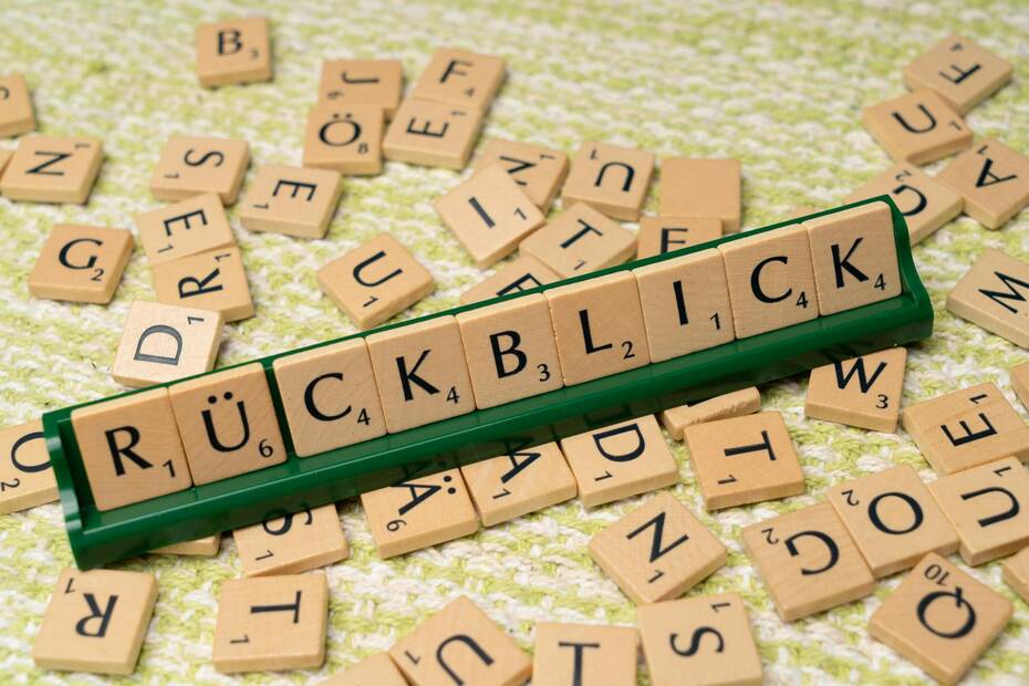 scrabble tiles with the word ruckblick written on them
